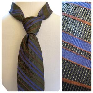 Robert Talbott Best of Class Classic Striped Mens Necktie Tie Olive Blue Orange